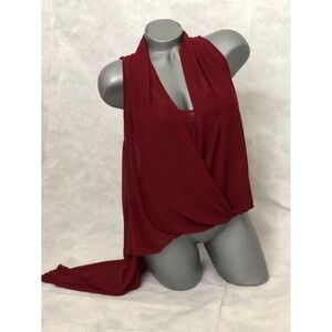 BURGUNDY ASYMMETRIC HALTER TOP